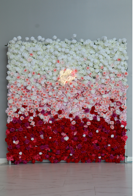 Gradient flower wall backdrop with ombre floral design for events and weddings