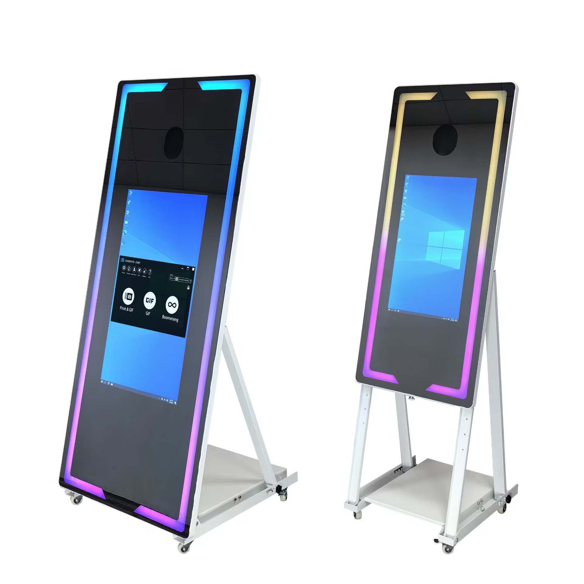 65-inch mirror photo booth rental with elegant frame and interactive touch screen for events in Ontario