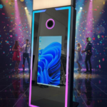 Elegant mirror photo booth rental setup with interactive touch screen and props for events in Toronto.