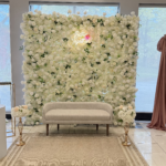 Elegant white flower wall with premium silk roses and hydrangeas — perfect for weddings, bridal showers, and corporate events in Vaughan and the G