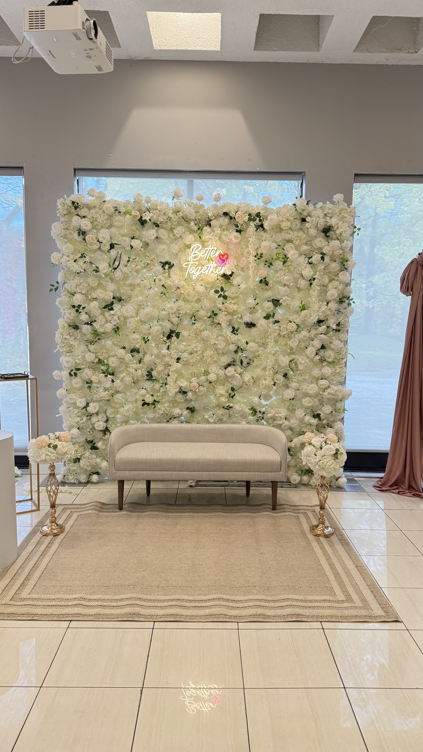 Elegant white flower wall with premium silk roses and hydrangeas — perfect for weddings, bridal showers, and corporate events in Vaughan and the G