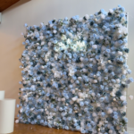Elegant blue floral wall with soft roses and hydrangeas — perfect for weddings, receptions, and luxury events in Vaughan and the GTA.