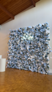 Luxury blue flower wall with layered silk roses and hydrangeas — ideal for elegant weddings, photo backdrops, and special events in