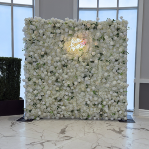 white flower wall close up realistic floral texture event backdrop